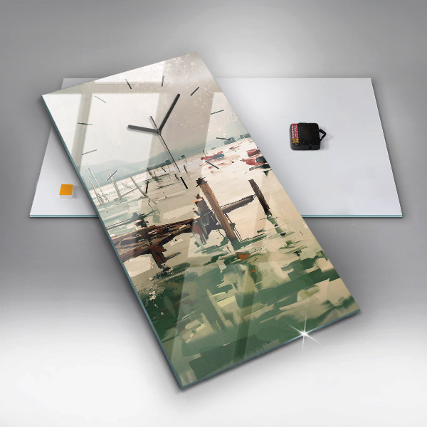 Vertical wall clock Fishing boats in the port