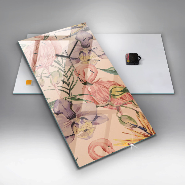 Vertical wall clock Tropical palm leaves