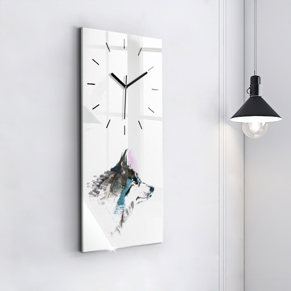 Vertical wall clock Painted Wolf Profile