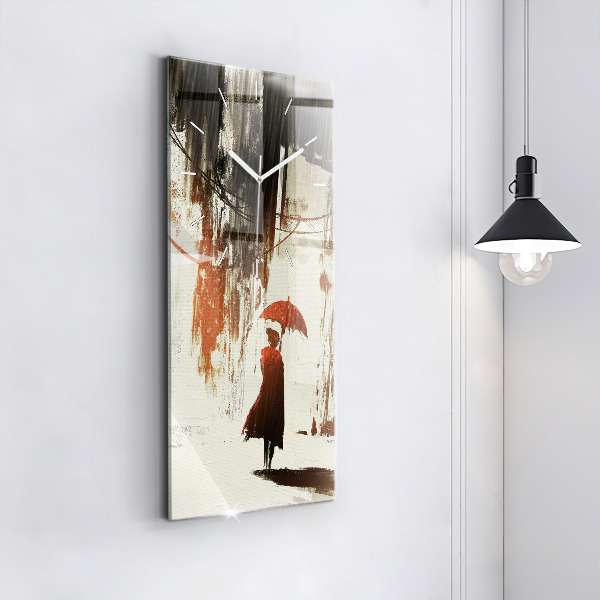 Vertical wall clock Woman on a rainy night