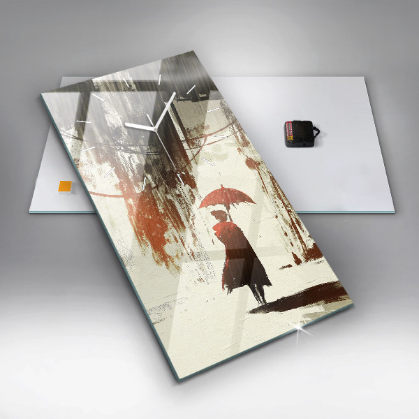 Vertical wall clock Woman on a rainy night