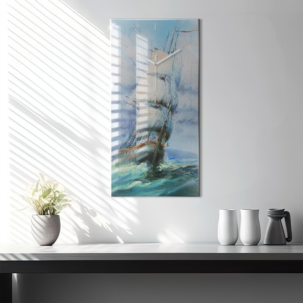 Vertical wall clock A ship on the water