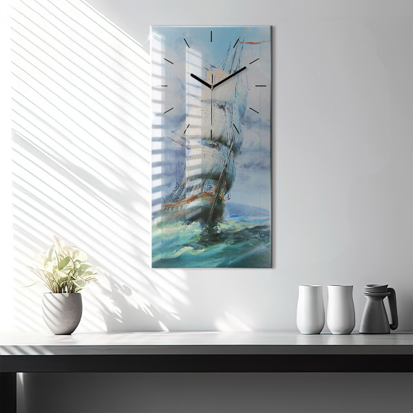 Vertical wall clock A ship on the water