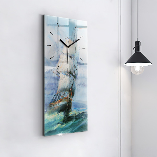 Vertical wall clock A ship on the water