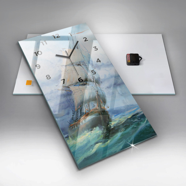 Vertical wall clock A ship on the water