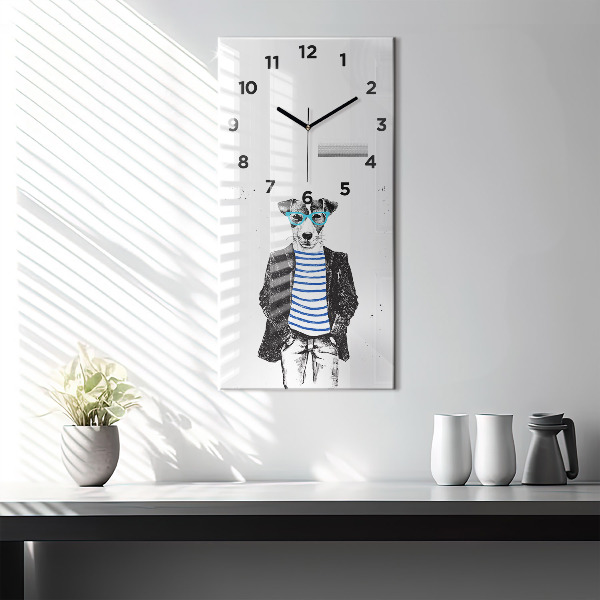 Vertical wall clock A dog in a human body
