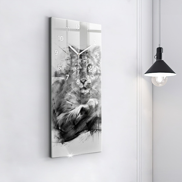 Vertical wall clock Painted lion