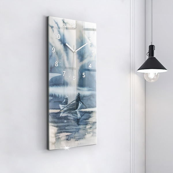 Vertical wall clock Winter Lake Łódka