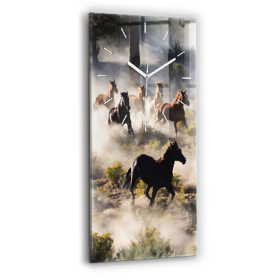 Vertical wall clock A herd of rushing horses