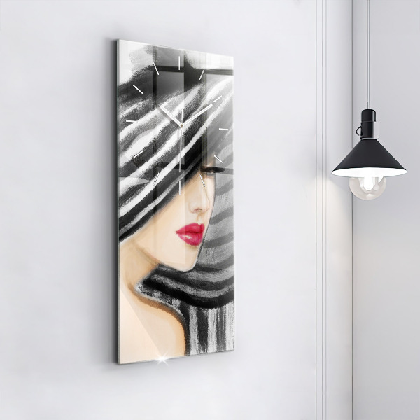 Vertical wall clock Woman in Black and White