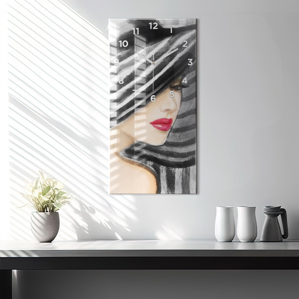 Vertical wall clock Woman in Black and White