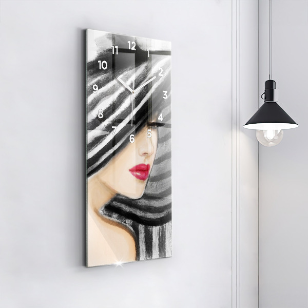 Vertical wall clock Woman in Black and White