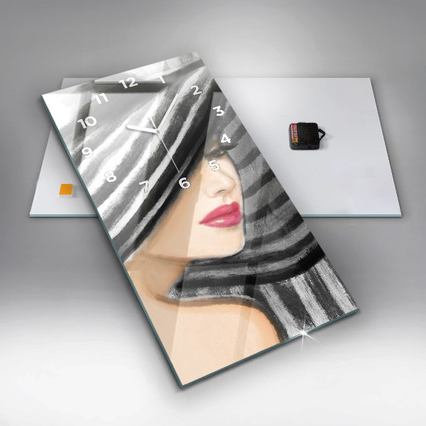 Vertical wall clock Woman in Black and White