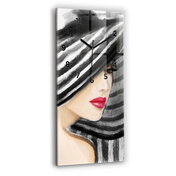 Vertical wall clock Woman in Black and White