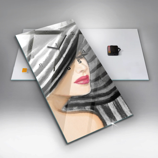 Vertical wall clock Woman in Black and White