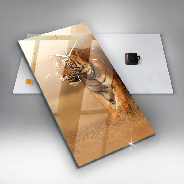 Vertical wall clock Hunting Tiger