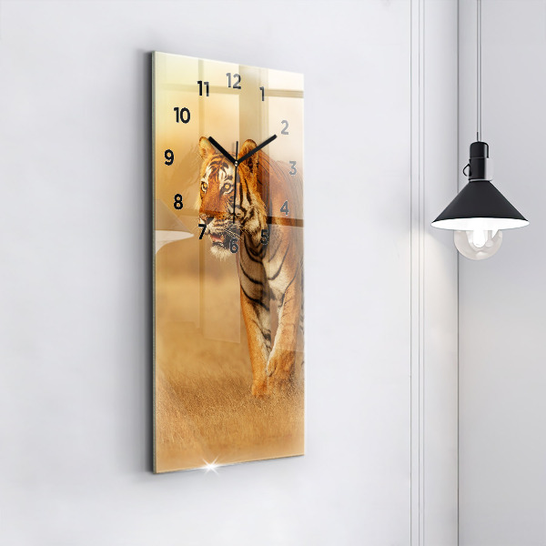 Vertical wall clock Hunting Tiger