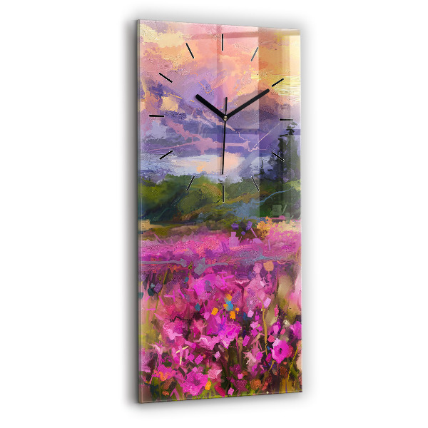Vertical wall clock Meadow in the sunset