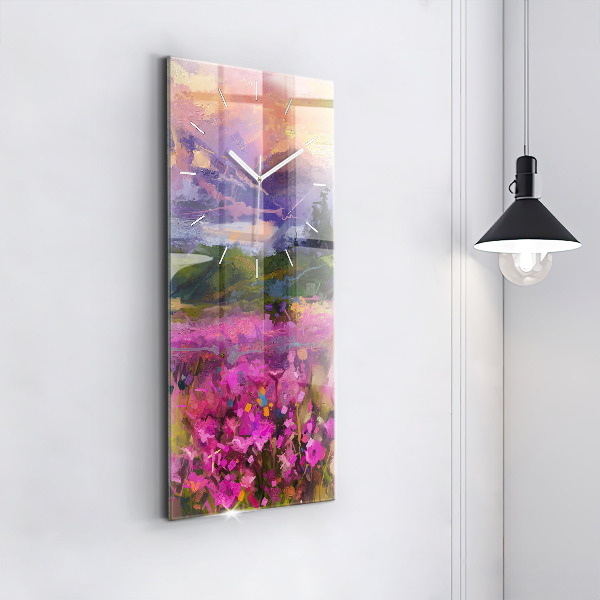 Vertical wall clock Meadow in the sunset