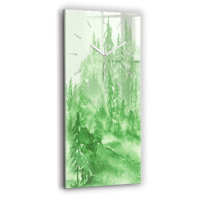 Vertical wall clock Painting green forest