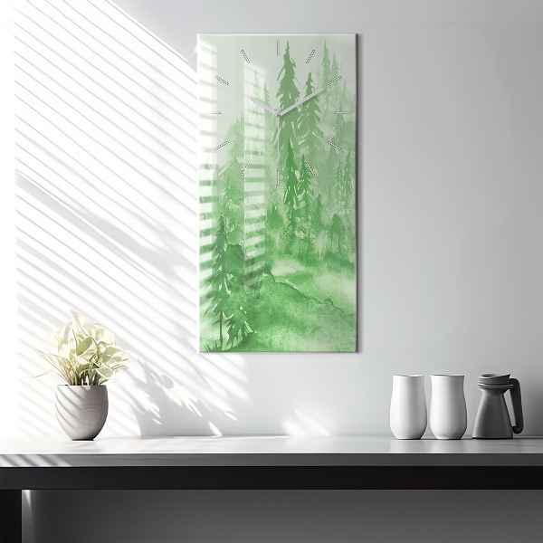 Vertical wall clock Painting green forest