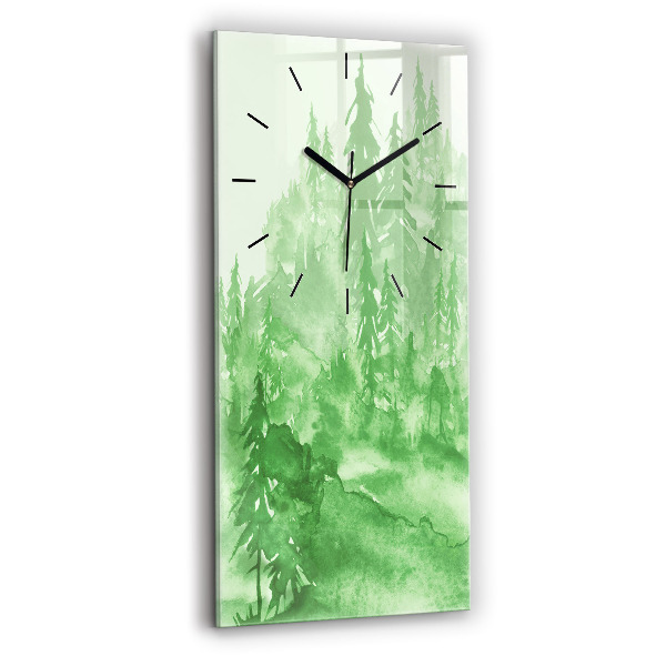 Vertical wall clock Painting green forest