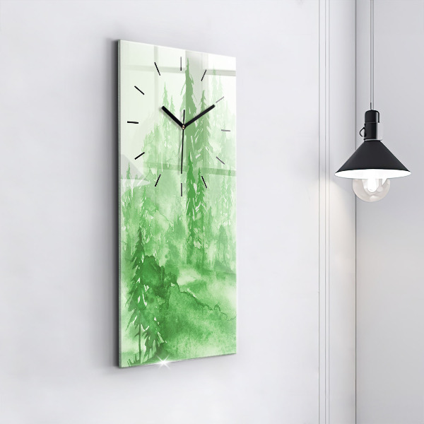 Vertical wall clock Painting green forest