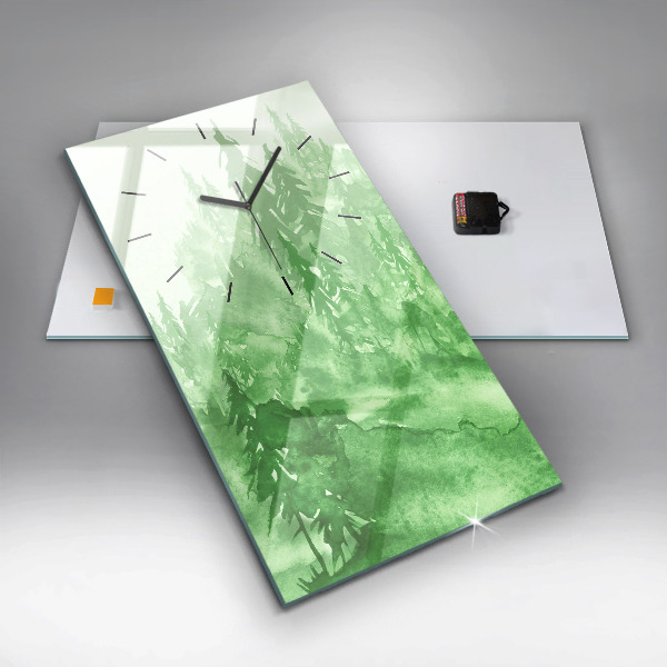 Vertical wall clock Painting green forest