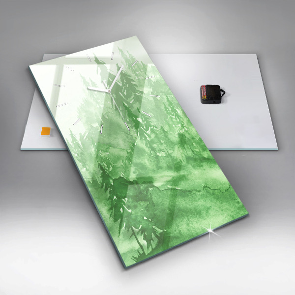 Vertical wall clock Painting green forest