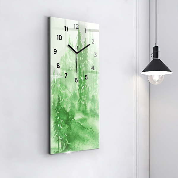 Vertical wall clock Painting green forest