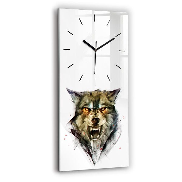 Vertical wall clock Drawn portrait of a wolf