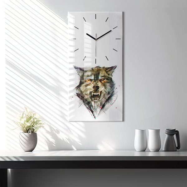 Vertical wall clock Drawn portrait of a wolf