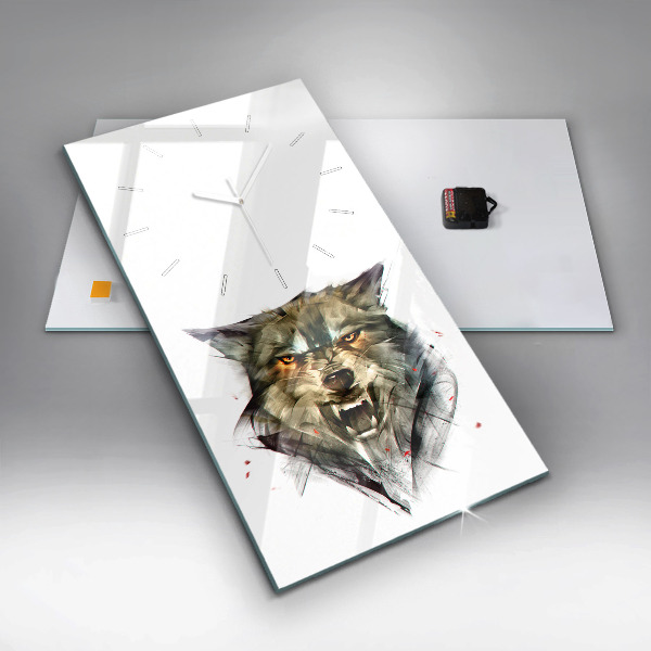 Vertical wall clock Drawn portrait of a wolf