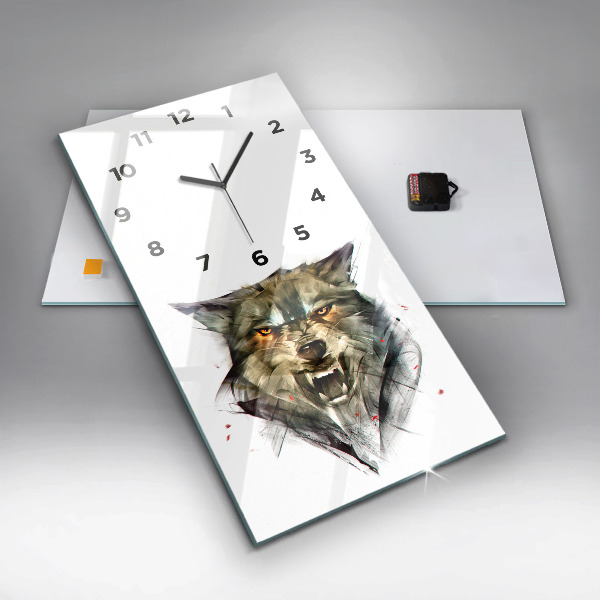 Vertical wall clock Drawn portrait of a wolf
