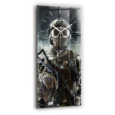 Vertical wall clock Soldier with a gun