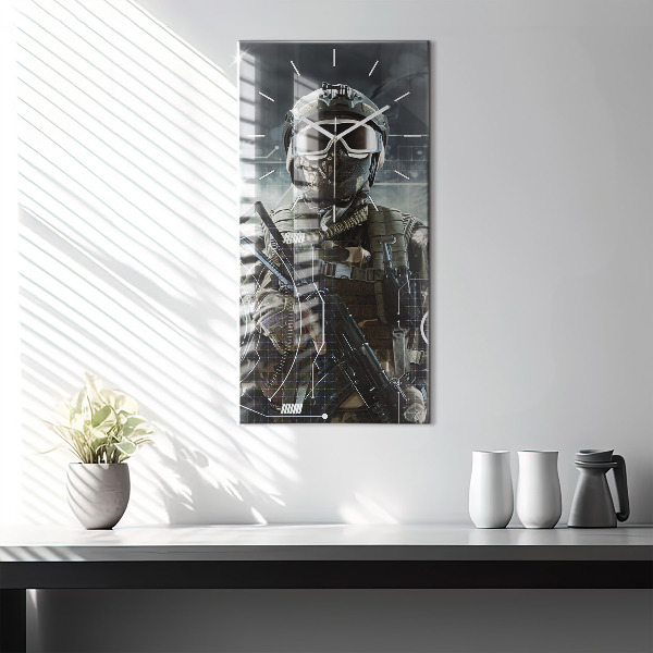 Vertical wall clock Soldier with a gun