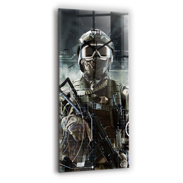 Vertical wall clock Soldier with a gun