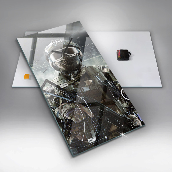 Vertical wall clock Soldier with a gun