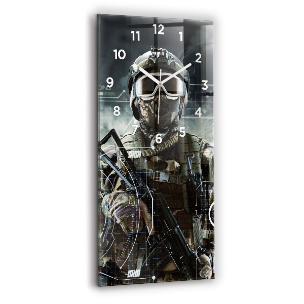Vertical wall clock Soldier with a gun
