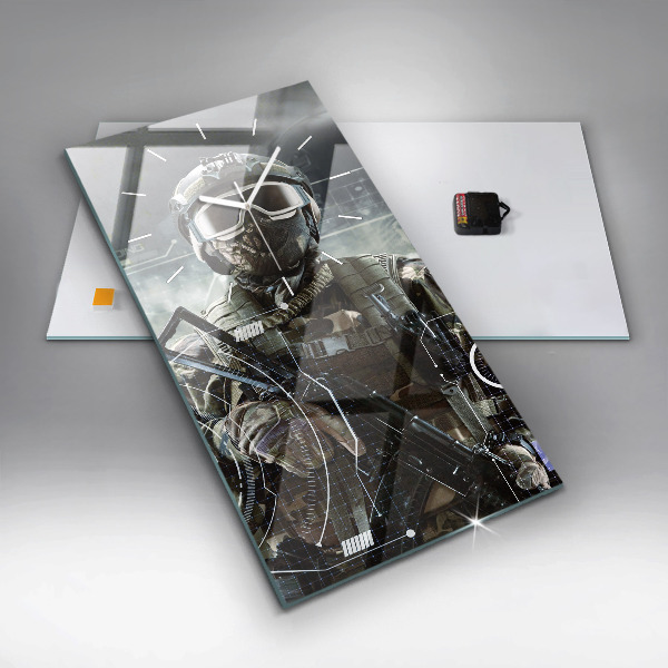 Vertical wall clock Soldier with a gun