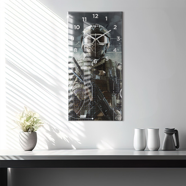 Vertical wall clock Soldier with a gun