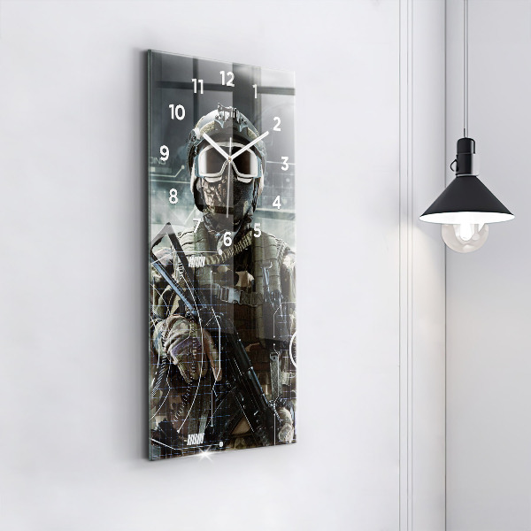Vertical wall clock Soldier with a gun
