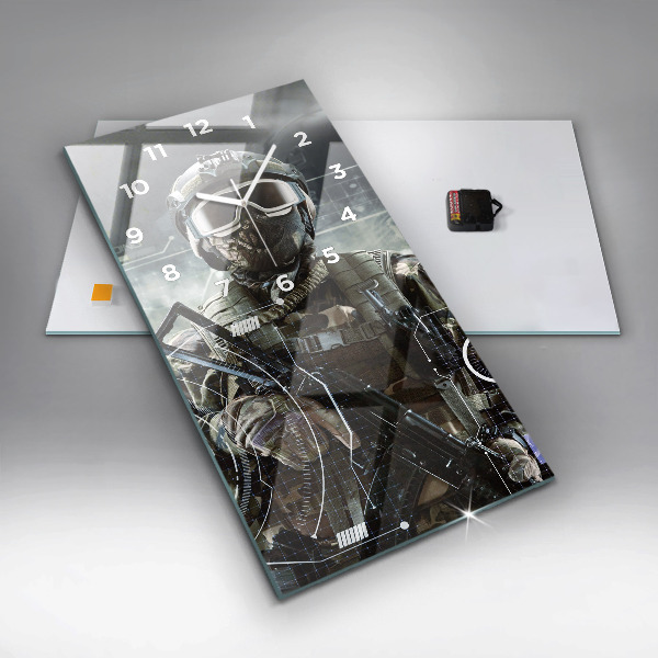 Vertical wall clock Soldier with a gun