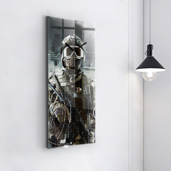 Vertical wall clock Soldier with a gun