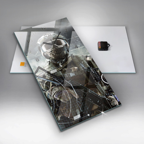 Vertical wall clock Soldier with a gun