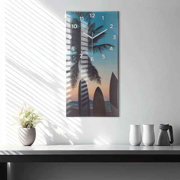 Vertical wall clock Surfing on the beach