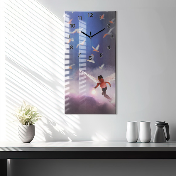 Vertical wall clock Boy with wings