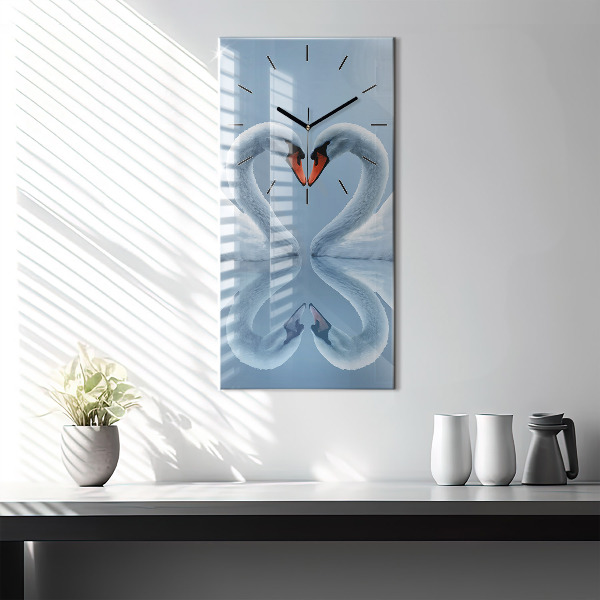 Vertical wall clock Swans in the heart