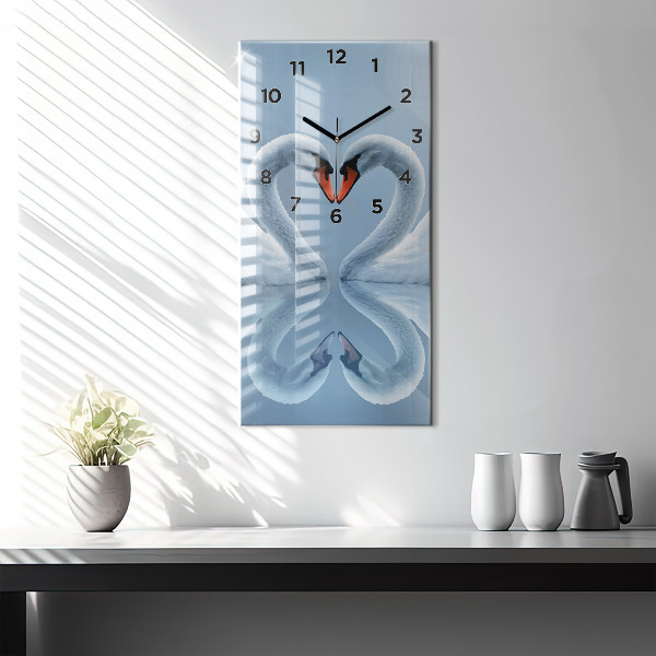 Vertical wall clock Swans in the heart