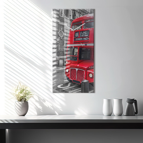 Vertical wall clock Red double-decker bus